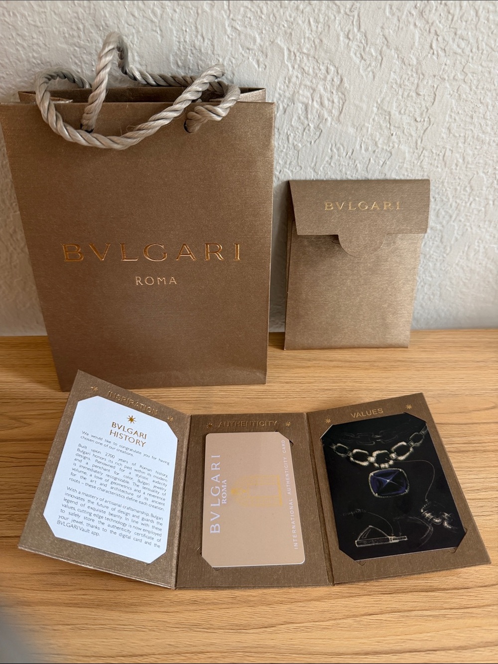 BVLGARI Branded Jewelry Packaging Set in Metallic gold/light brown empty